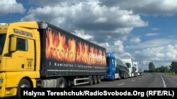 UKRAINE--At the Ukrainian-Polish border queue of cargo transport