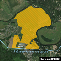 Часть земель "Московского конезавода № 1" у Рублево-Успенского шоссе в 20 километрах к западу от Москвы