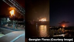 Portul ucrainean la Dunăre, Ismail, este o țintă frecventă, în ultima perioadă, a dronelor rusești. (Colaj foto - explozii la Ismail)