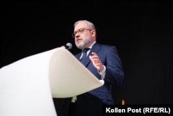 Ukrainian Energy Minister Herman Halushchenko addresses a conference in Warsaw in November.