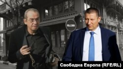 Колаж с Петьо Петров - Еврото (вляво) и Борислав Сарафов на фона на бившия столичен ресторант "Осемте джуджета".