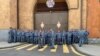 Armenia- Police officers guard the Ministry of Interior building in Yerevan, May 29, 2024.