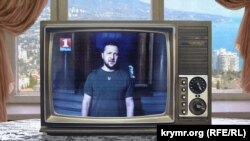 Трансляция видеообращения Владимира Зеленского в Крыму. Коллаж