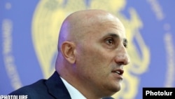 Armenia - Vahagn Hovakimian, chairman of the Central Election Commission, speaks at a news conference, Yerevan, August 3, 2023.