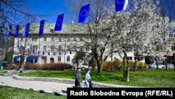 Zastave EU u Sarajevu na dan odluke Evropskog savjeta o otvaranju pristupnih pregovora, 19. mart 2024.