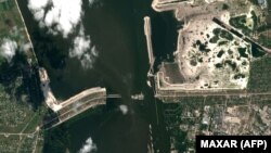 Супутниковий знімок наслідків руйнування Каховської дамби на Херсонщині, червень 2023 року