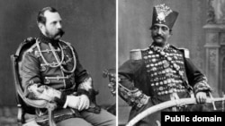 Руският император Александър II и Насреддин шах. Колаж.