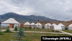 Нарын шаарынын түндүк-батыш кире беришиндеги “Көчмөн сыяктуу” (As a Nomad) өргүү жайы. 08.7.2024. 