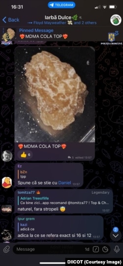 Droguri vândute în România printr-un grup de Telegram.