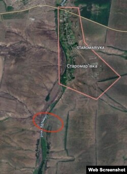 Супутниковий знімок, на якому видно ділянку будівництва залізничного мосту через річку Кальміус. Телеграм-канал Андрющенко Time