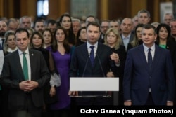 Dreapta Unită, Cătălin Drulă (USR), Ludovic Orban (Forța Dreptei) și Eugen Tomac (PMP).