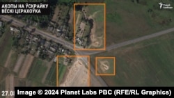Спутниковый снимок траншей в 8 километрах от границы с Украиной по дороге в белорусский город Добруш. Окопы появились где-то 22 августа, после «подкрепления». Фотография сделана 27 августа 2024 года