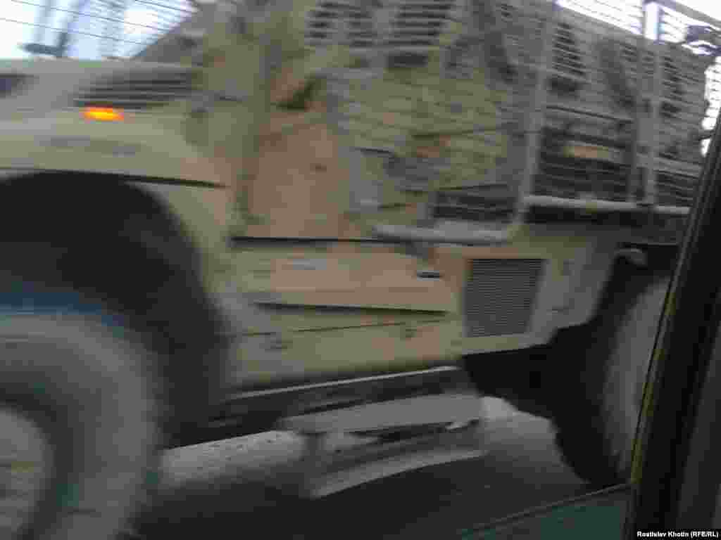 A U.S. military vehicle outside Bagram Air Base.&nbsp;