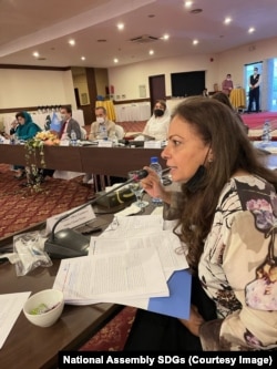 عایشه غوث پاشا په يوه غونډه کې خبرې کوي - انځور له ارشیفه