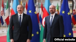 Ադրբեջանի նախագահ Իլհամ Ալիևը և Եվրոպական խորհրդի նախագահ Շառլ Միշելը, Բրյուսել, 6-ը ապրիլի, 2022թ
