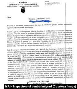 Inspectoratul General pentru Imigrări arată într-un răspuns că numai cei care aveau viză permanentă în Ucraina vor primi protecție temporară în România