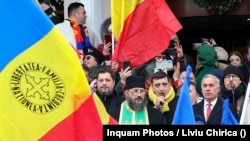 Copreședinții AUR, George Simion și Claudiu Târziu, la evenimentele legate de Ziua Unirii Principatelor, moment în care a fost anunțat că președintele de onoare al partidului va fi Călin Georgescu. Iași, 24 ianuarie 2022.
