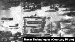 Скупчення військової техніки на полігоні в Осиповичах (Білорусь), де були помічені російські ракетні комплекси «Іскандер», 1 лютого 2022 року