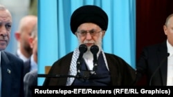 Президент Туреччини Ердоган, верховний лідер Ірану Алі Хаменеї, президент Росії Володимир Путін