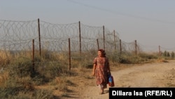 Колючая проволока в селе Достык на границе Казахстана и Узбекистана