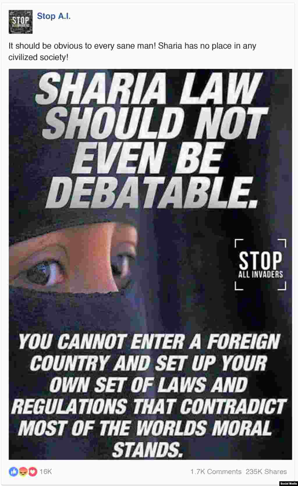 "Законы Шариата даже обсуждать не стоит", &ndash; гласит этот пост.&nbsp;