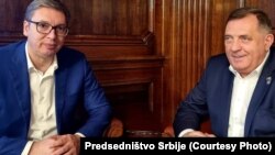 Српскиот претседател Александар Вучиќ на средба со српскиот член на Претседателството на Босна и Херцеговина Милорад Додик, 15.11. 2021