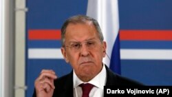 Министр иностранных дел России Сергей Лавров на пресс-конференции в Белграде 15 декабря 2020 года 