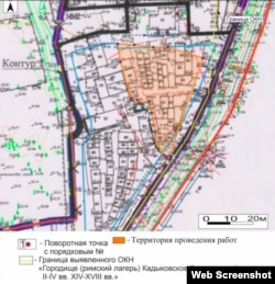 Карта проведения археологических работ на городище Кадыковское в Балаклаве. Скриншот страницы акта российской ГИКЭ