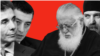 Колаж с лицата на премиера Гиорги Гахария, Бидзина Иванишвили и патриарх Илия II