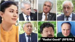 На фото: Рухшона Хакимова, Хамрохон Зарифи, Саидджафар Усмонзода, Ахмадшо Комилзода, Акбаршо Искандаров, Шокирджон Хакимов и Абдулфайз Атои