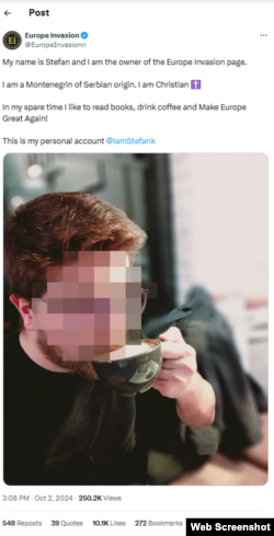 U objavi o tome ko je vlasnik naloga "Stefan", na "Europe Invasion" korišćena je fotografija objavljena bez znanja osobe koja se zaista nalazi na fotografiji. Oktobar 2024.