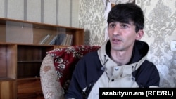 Armenia - Tigran Ulubabian, a refugee from Nagorno-Karabakh, speaks to RFE/RL, Vanadzor, March 17, 2025.