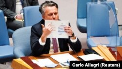 Посол України в ООН Сергій Кислиця виступає на засіданні Ради безпеки ООН після того, як Росія визнала незалежними два регіони (ОРДЛО) на сході України. Нью-Йорк, 21 лютого 2022 року