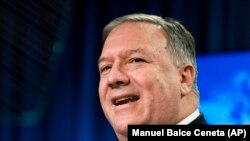 U.S. -- U.S. Secretary of State Mike Pompeo speaks during a news conference at the State Department, in Washington, October 14, 2020