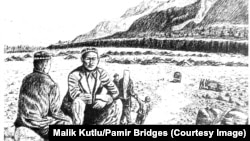 Памирлик кыргыздар качкындар лагеринин жанында отурушат, Пакистан. (Малик Кутлу тарткан сүрөт)