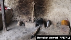 The mud and clay hearth where Saima lights a fire when her family manages to get something to cook.
