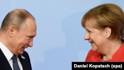 Канцлер Німеччини Анґела Меркель і президент Росії Володимир Путін. Гамбург, 7 липня 2017 року 