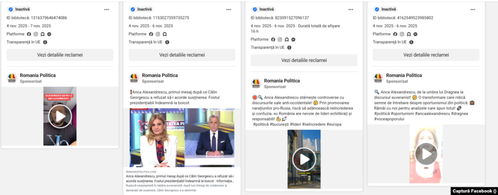 Postări sponsorizate de România Politică contra Ancăi Alexandrescu.