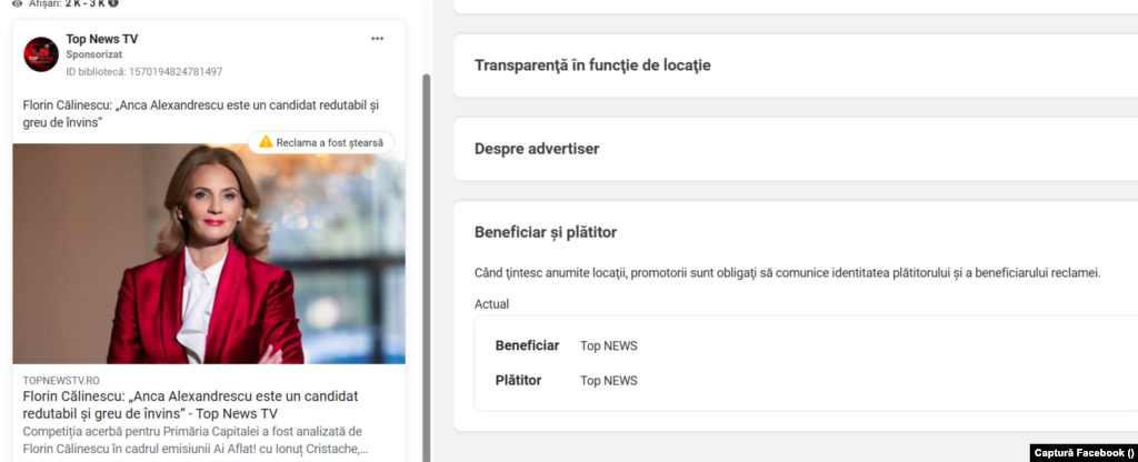 Postare sponsorizată Top News TV pro Anca Alexandrescu.