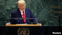 Президент США Дональд Трамп выступает с речью на 80-й сессии Генассамблеи ООН, 23 сентября 2025 года