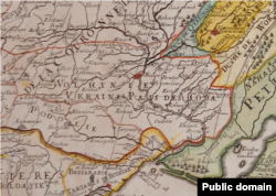 Частина карти Сансока-Жайо, надрукована в Парижі в 1685 році. Україна на карті є і позначена як «Земля козаків»