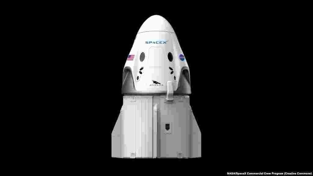Ова е капсулата &bdquo;SpaceX Crew Dragon&ldquo;. Вселенското летало е предвидено да пренесе двајца американски астронаути на Меѓународната вселенска станица на 27 мај.