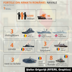 Forțele Navale: distrugătoare, corvete și vedete fluviale