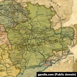 Донецька губернія, фрагмент карти «Адміністраційна Мапа Української Соц.[іалістичної] Рад.[янської] Республіки», яку було видано у Харкові в січні 1922 року