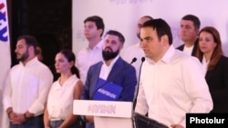 Armenia - Narek Kirakosian presents a new movement launched by his jailed uncle, billionaire Samvel Karapetian, Yerevan, August 29, 2025.