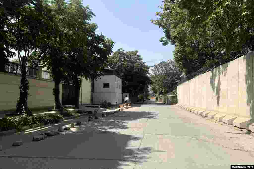 A deserted street in Kabul&#39;s Green Zone on August 17. Many Afghans are staying in their homes.