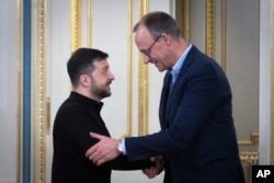 Президент України Володимир Зеленський і голова Християнсько-демократичної партії Німеччини (ХДС) Фрідріх Мерц під час зустрічі в Києві. 9 грудня 2024 року