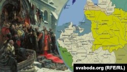 Мапа Гадяцької унії і фрагмент картини на тему Переяславської ради, колаж