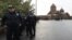 Armenia - Police guard the Hovanavank monastery during a Sunday mass held by a defrocked priest, October 26, 2025. 