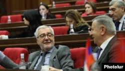 Armenia - Andranik Kocharian (left) of the ruling Civil Contract party attends a session of the parliament, Yerevan, May 6, 2025.